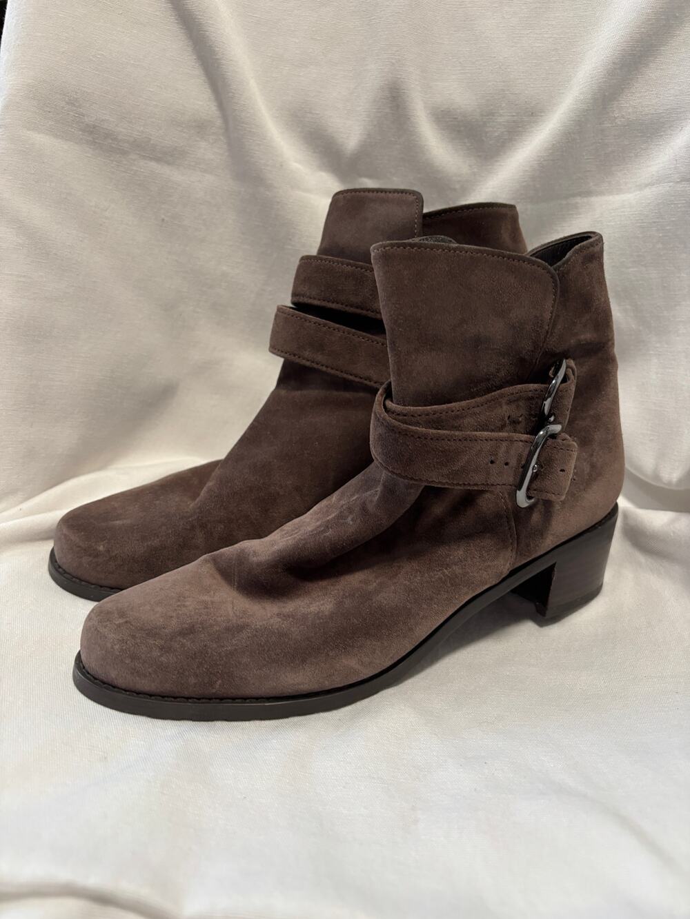 Stuart Weitzman Suede Boots Womens Size 8.5 Brown Booties Buckles